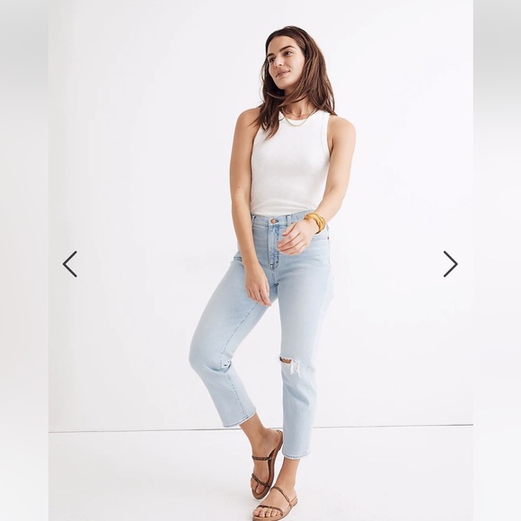 Madewell Mid Rise Classic Straight Jeans Wellingford Wash Knee Rip sz 23 - Picture 2 of 10